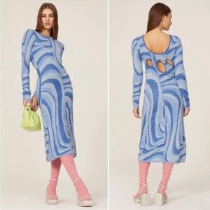 HOUSE OF SUNNY The Blue Moon Hockney Fuzzy Midi Dress Size 6